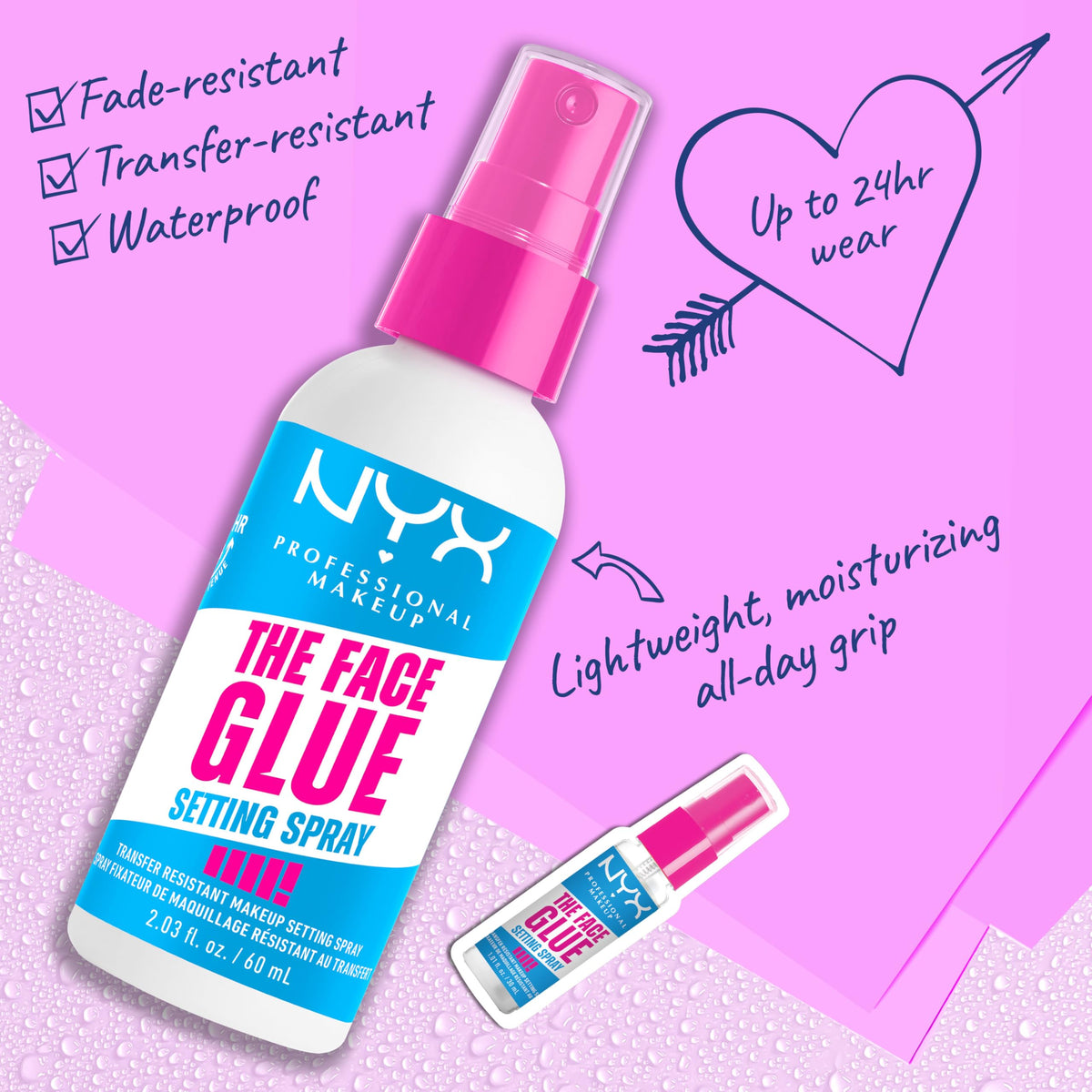 NYX PROFESSIONAL MAKEUP The Face Glue Setting Spray, Transfer-Resistant Waterproof Setting Spray, Up to 24HR Make Up Wear NYX PROFESSIONAL MAKEUP