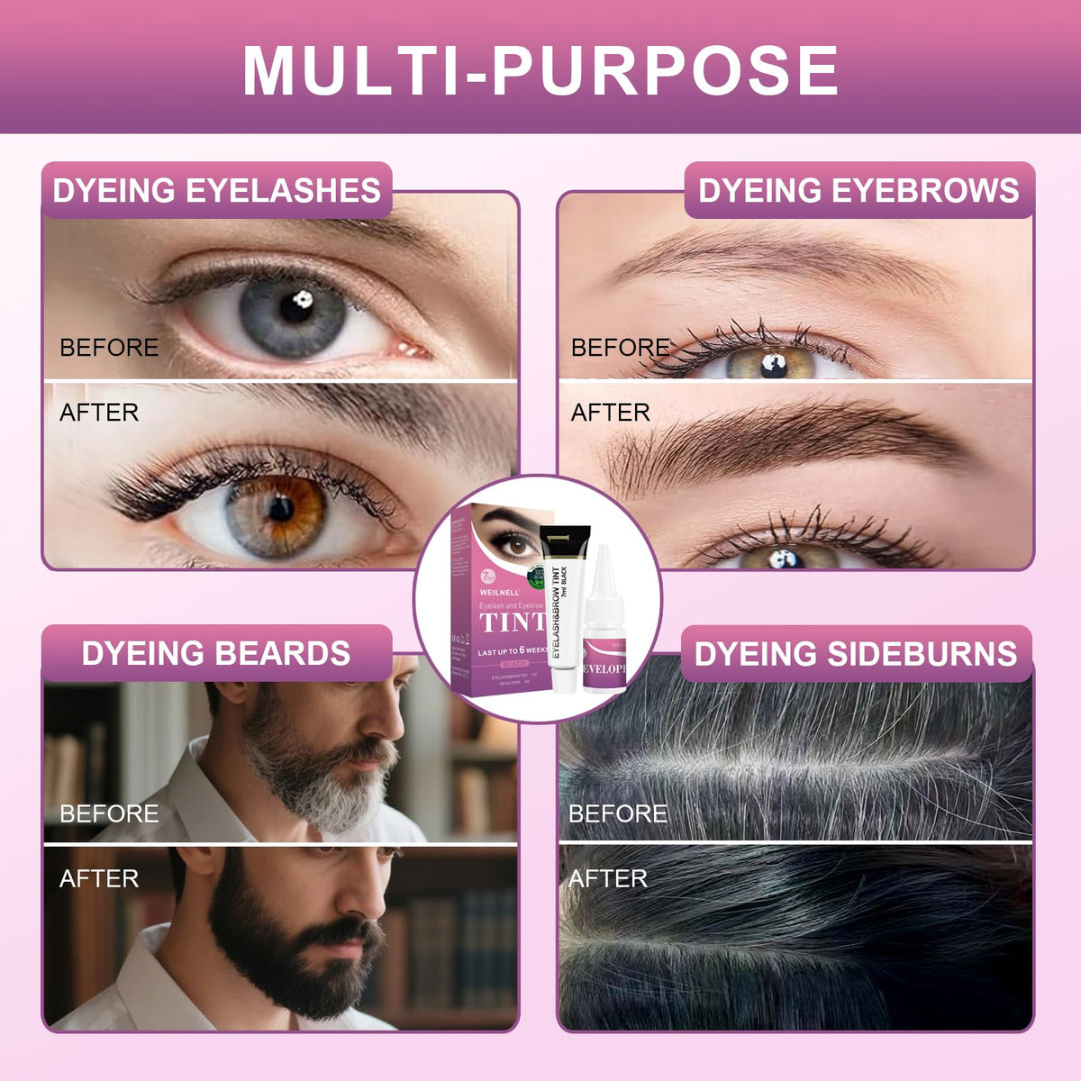 WEILNELL Eyelash & Eyebrow Color Kit, Professional Instant Black Lash & Brow Color Kit, Eye Lash & Eye brow Coloring Set with Natural Bushy Results, Easy to Use & Salon at Home 7ml (Black) WEILNELL