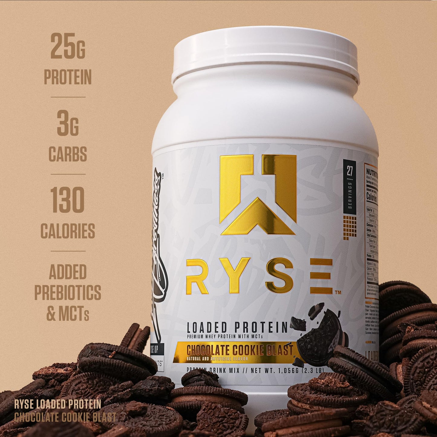 RYSE Loaded Protein Powder - Jet-Puffed Marshmallow - 25g Whey Protein Isolate & Concentrate with Prebiotic Fiber & MCTs - Low Carb, Low Sugar, Digestive-Friendly - 27 Servings / 2 lb Tub