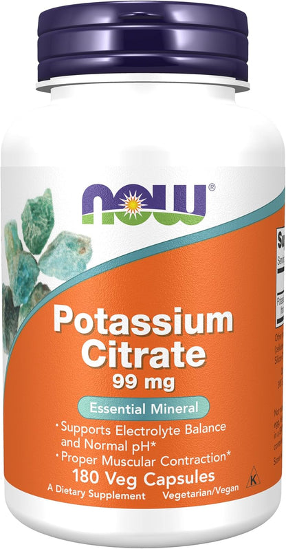 NOW Potassium Citrate 99 mg,180 Capsules Gsupps Australia