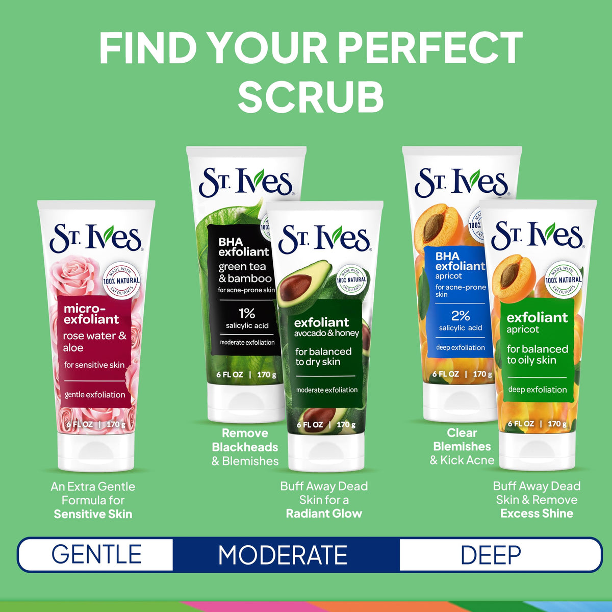St. Ives Avocado & Honey Face Scrub, Facial Exfoliant for Balanced to Dry Skin, Moderate Exfoliation, 6 oz St. Ives