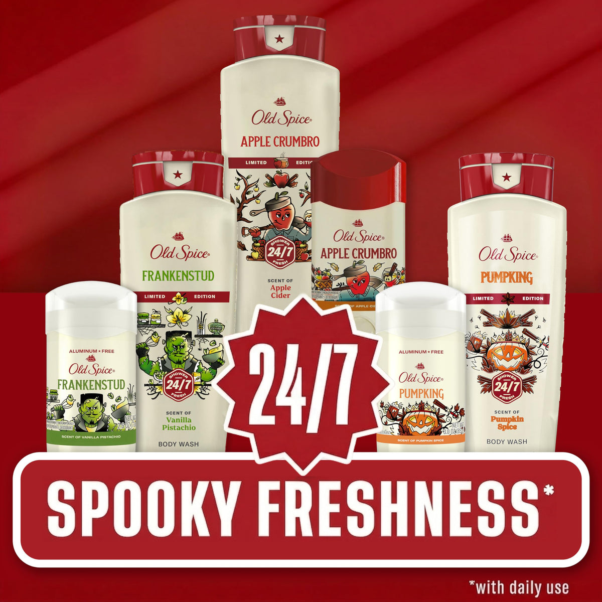 Old Spice Body Wash for Men, Fallidudes Edition, 24/7 Frightful Freshness, Long Lasting Cleanse & Refresh, Rich Lather, PumpKing Pumpkin Spice Scent, 16 oz Old Spice