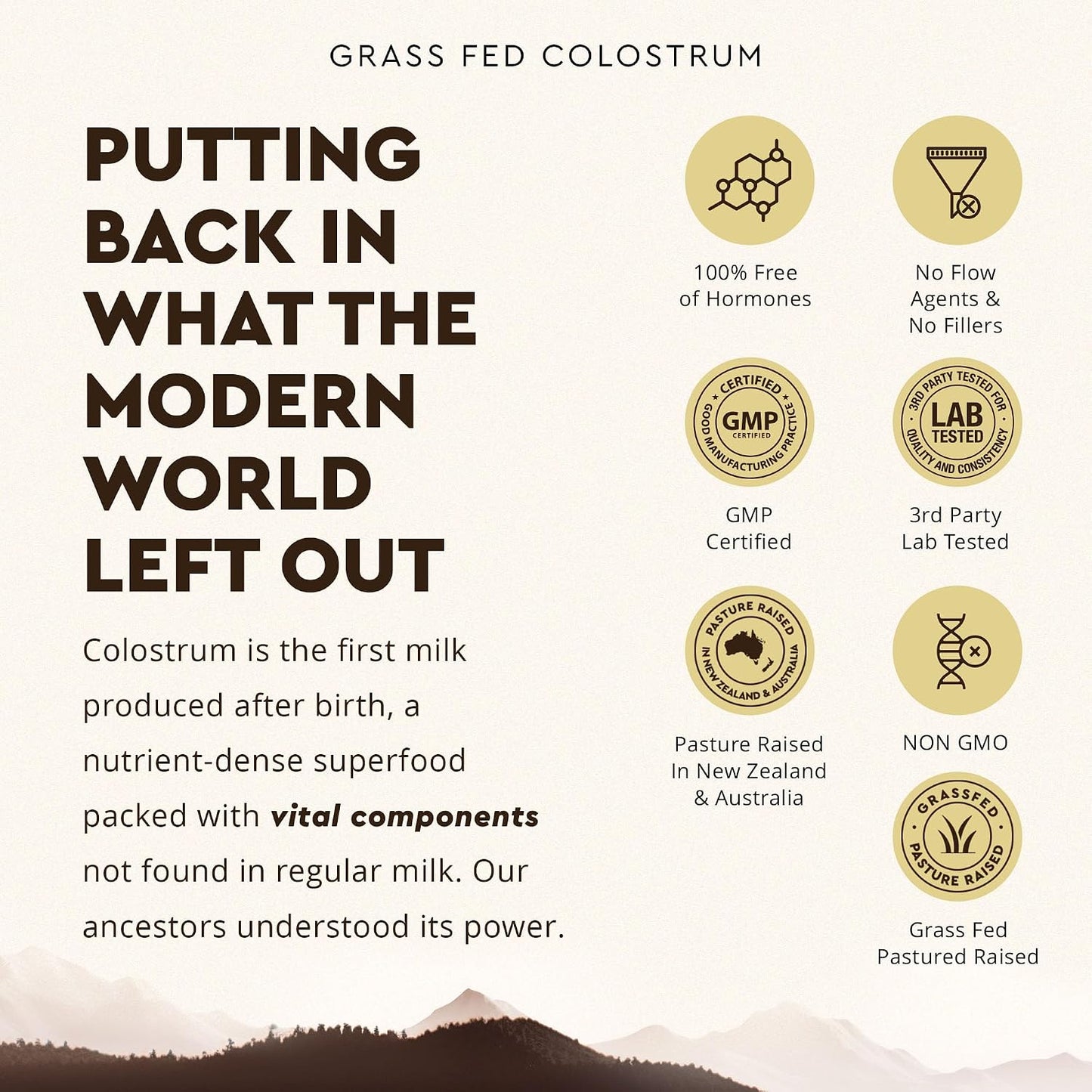 Ancestral Supplements Grass Fed Beef Colostrum Supplement, 3000 mg, Offers Immune Support and Promotes Gut Health, Athletic Performance, Healthy Iron Levels, Growth and Repair, Non GMO, 180 Capsules