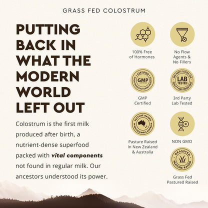 Ancestral Supplements Grass Fed Beef Colostrum Supplement, 3000 mg, Offers Immune Support and Promotes Gut Health, Athletic Performance, Healthy Iron Levels, Growth and Repair, Non GMO, 180 Capsules