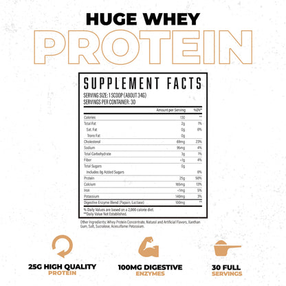 Huge Whey, Protein Powder for Muscle Gain, 25g Protein, 12g EAAs, Supports Muscle Growth, Performance & Recovery (Chocolate Brownie, 30 Servings)