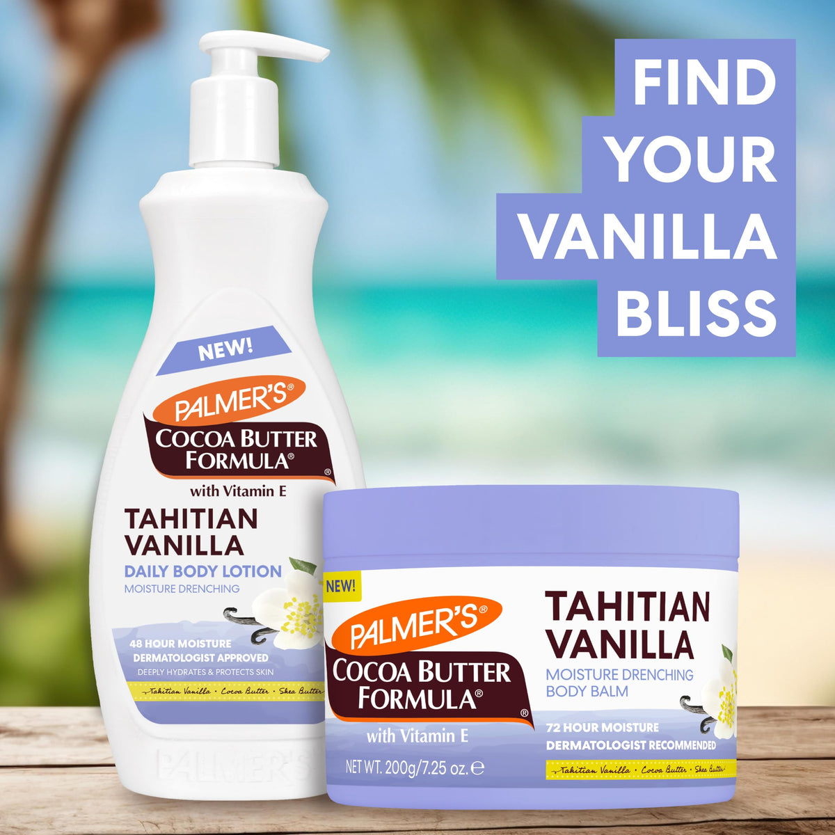 Palmers Cocoa Butter Formula, Tahitian Vanilla Moisture Drenching Body Balm (7.25 oz), Warm Vanilla Body Moisturizer for Dry Skin, Softens & Nourishes, 72-Hour Moisture, Dermatologist Approved Palmer's