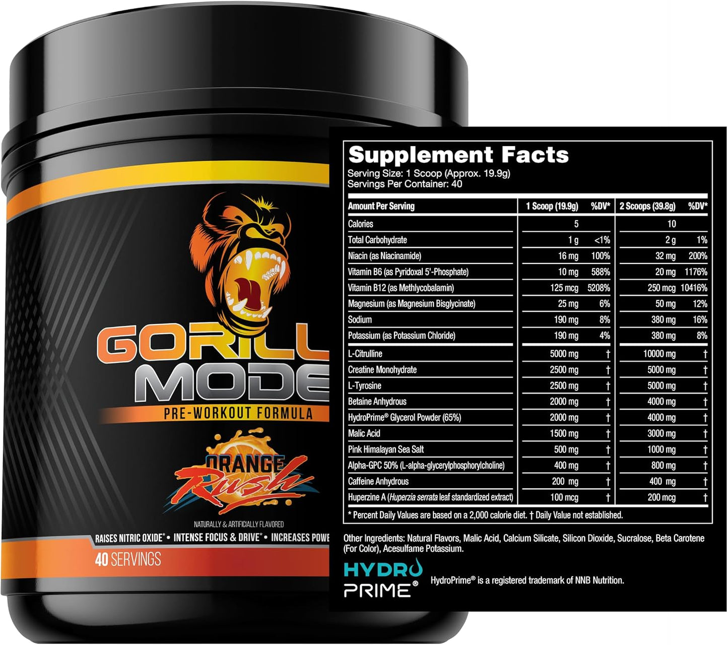 Gorilla Mind Pre Workout (Orange Rush) + Creatine (100 Serv.) - Comprehensive Stack for Improved Strength, Power Output, and Muscle Size