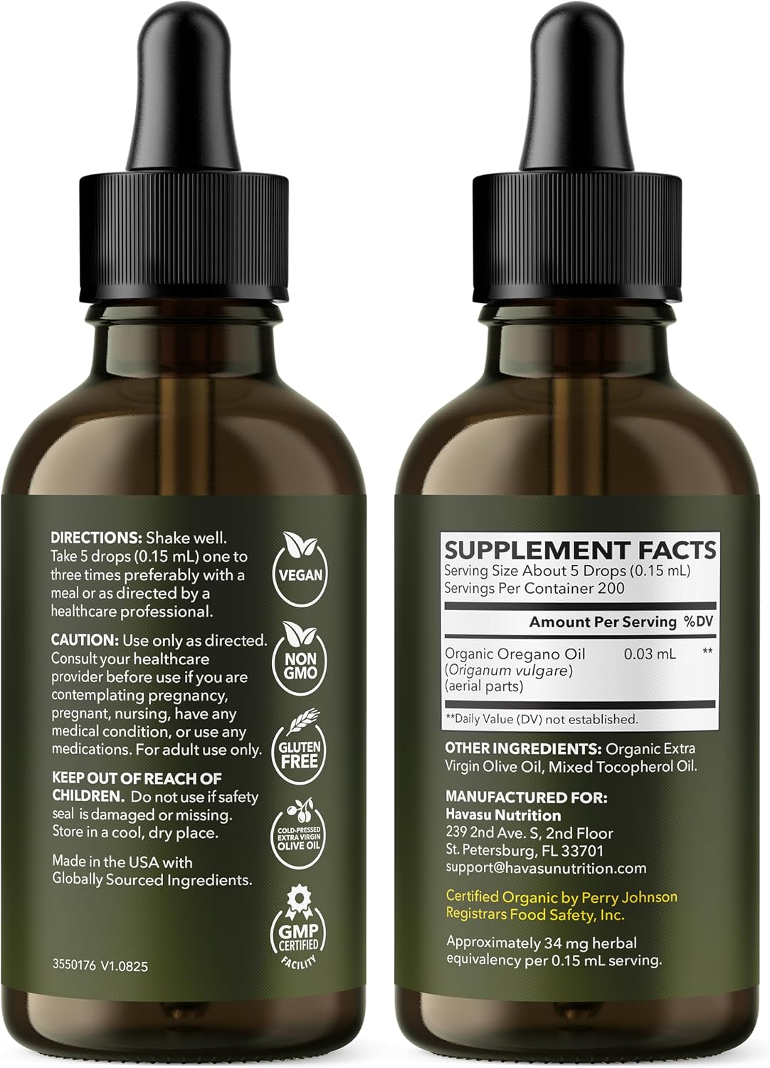 Organic Oil of Oregano Drops, 200 Servings, 1 Fl Oz High Strength Carvacrol | Oregano Oil Liquid Drops for Daily and Seasonal Immune Support, 6 Month Supply, Alcohol Free, Non-GMO, USDA Certified, Vegan Gsupps Australia