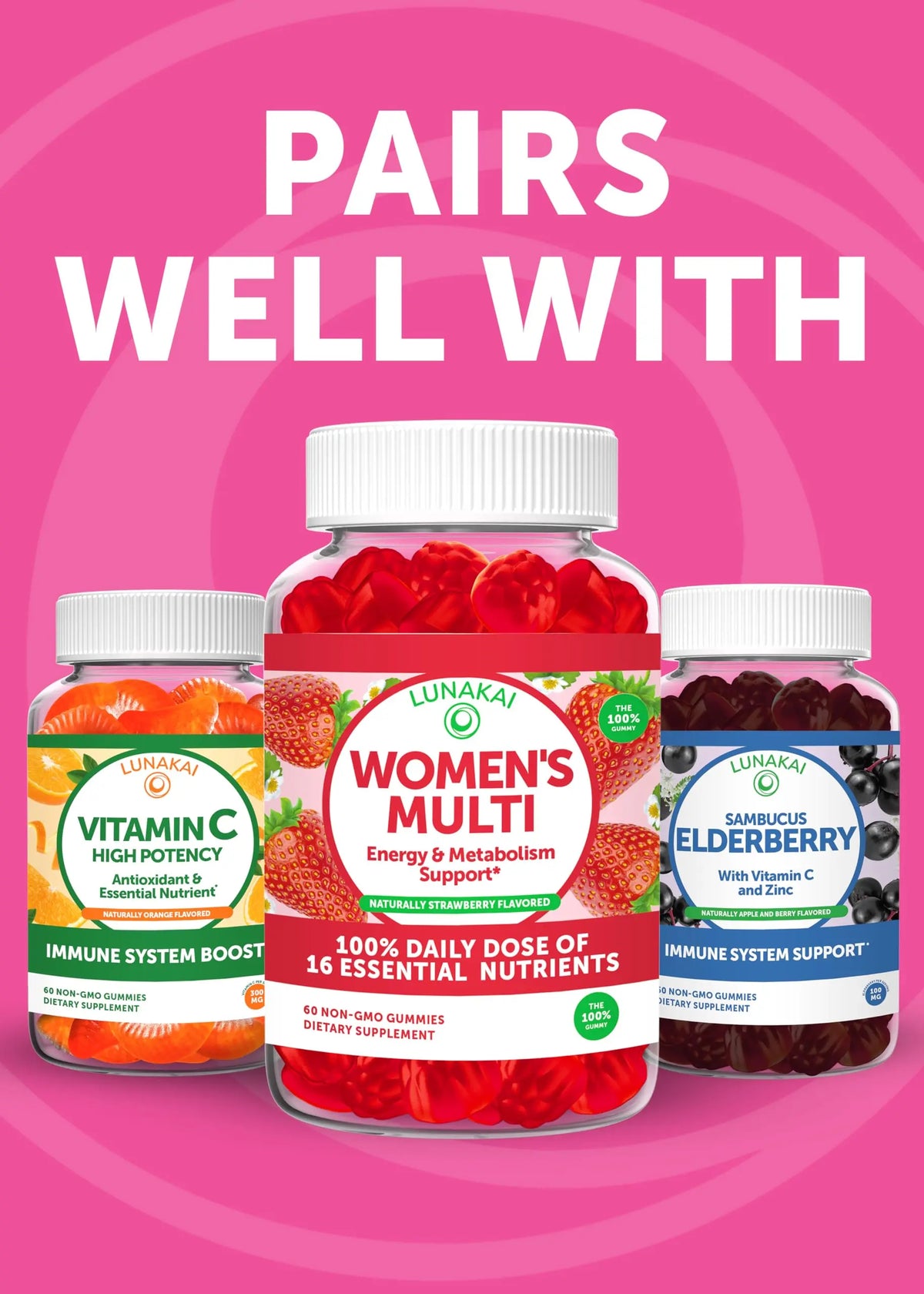 Lunakai USA Made Prebiotic + Probiotic Gummies for Women and Men - High Potency 5 Billion CFUs with Fibers Lunakai