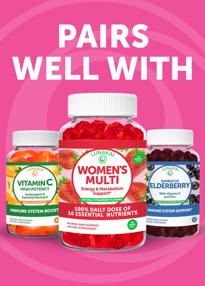 Lunakai USA Made Prebiotic + Probiotic Gummies for Women and Men - High Potency 5 Billion CFUs with Fibers Lunakai