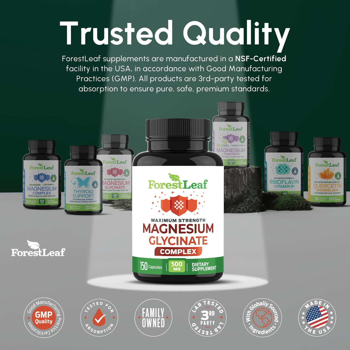 Magnesium Glycinate 500mg Complex - Magnesium Supplement Capsules for Sleep and Calmness - Non-GMO, 3rd Party Tested ForestLeaf