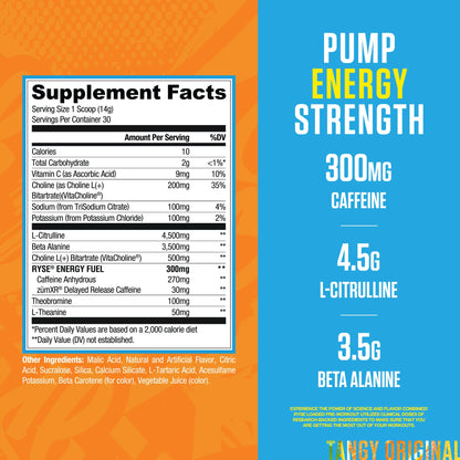 RYSE Loaded Pre Workout Powder - Strawberry Squeeze - Daily Pre-Workout for Men & Women with 390mg Caffeine, Beta Alanine, and Citrulline for Pump, Focus, and Energy - 30 Servings