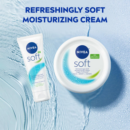 NIVEA Soft Refreshingly Soft Moisturizing Cream, Lightweight Body Moisturizer for Face, Body and Hands, Body Cream Enriched NIVEA