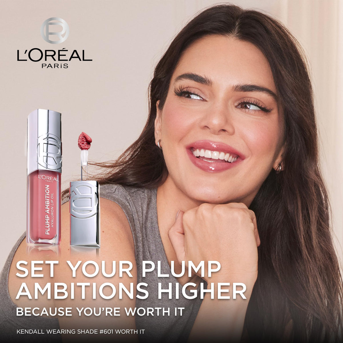 L'Oreal Paris Plump Ambition Hyaluron Lip Oil, 24 HR Lip Gloss with Hyaluronic Acid, Volumizing Formula with Glass-Like Shine, Worth It 601, 0.16 Fl Oz L'Oreal Paris