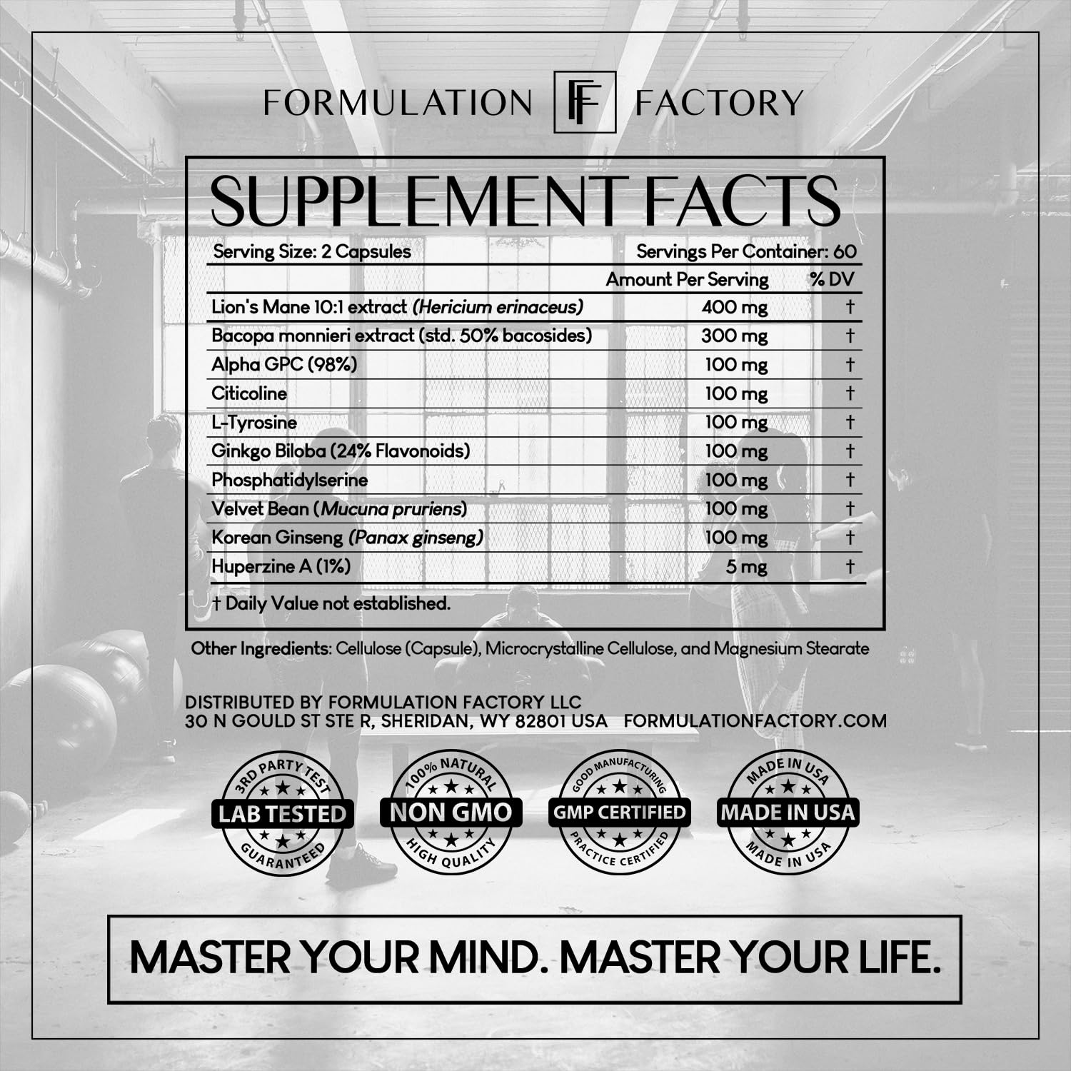 Formulation Factory BOSS Mode 10-in-1 Nootropic Complex with Lion's Mane, Alpha-GPC, Bacopa Monnieri, Ginkgo Biloba, Rhodiola, Formulation Factory