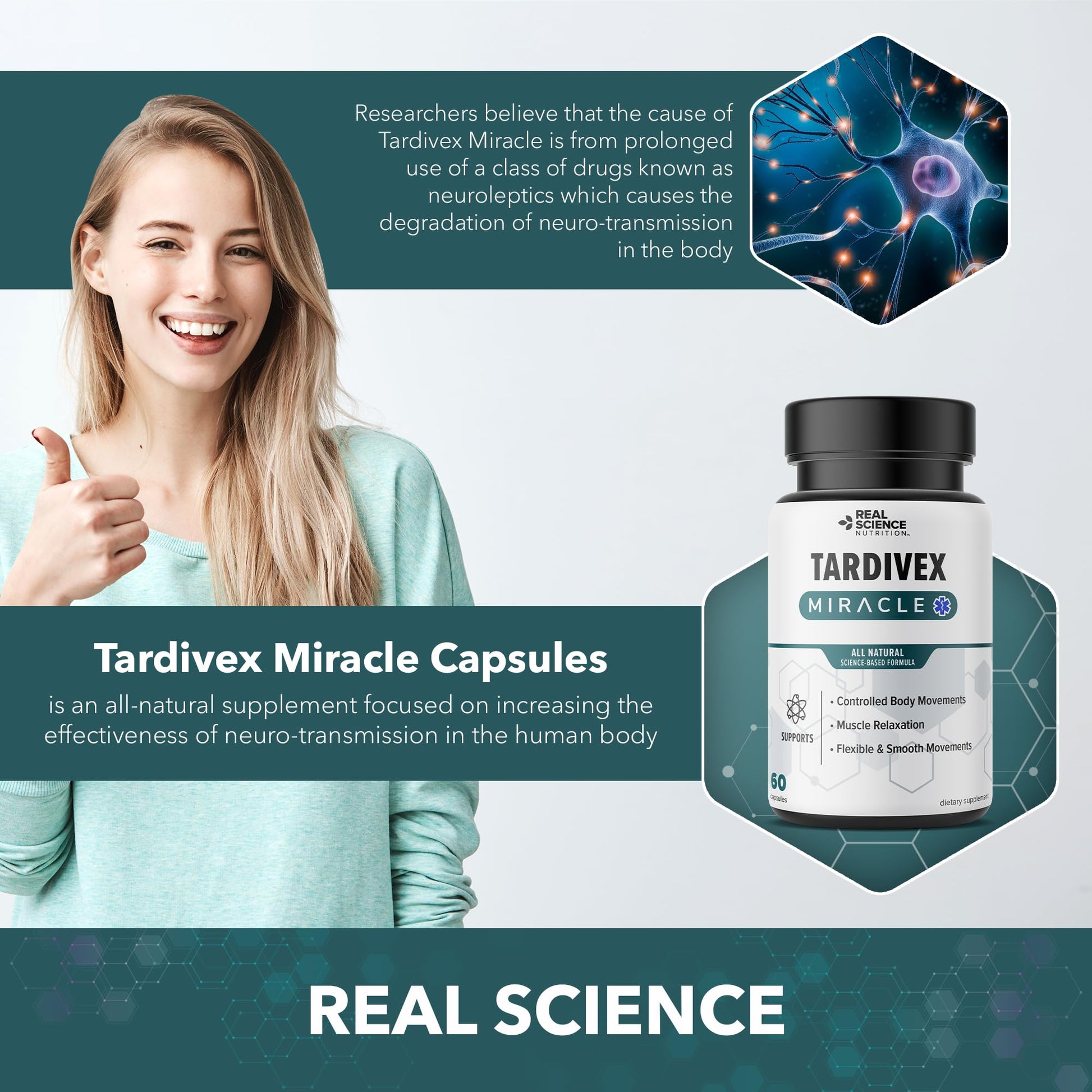 Real Science Tardivex All Natural Nerve Support Supplement for Neurological Balance - Includes Vinitrox, GABA & Essential Vitamins for Controlled Movement & Coordination - Made in USA, 60 Caps Real Science Nutrition buy australia supplements