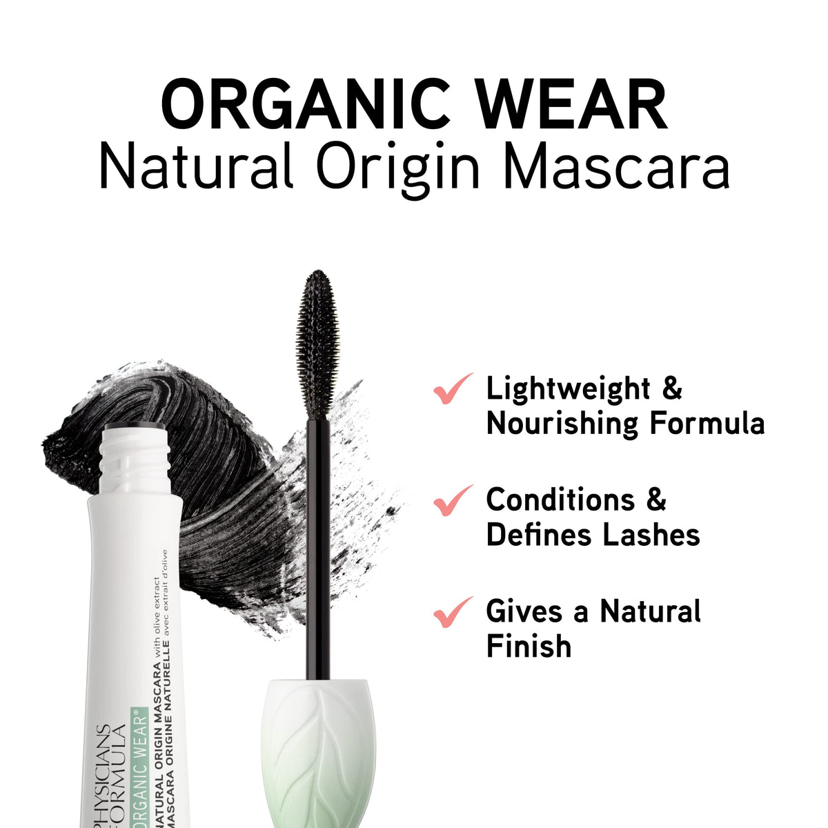 Physicians Formula Organic Wear Lash-Boosting All Natural Mascara, Lifts, Lengthens, For Sensitive Eyes, Dermatologist Tested - Natural Origin Black Physicians Formula
