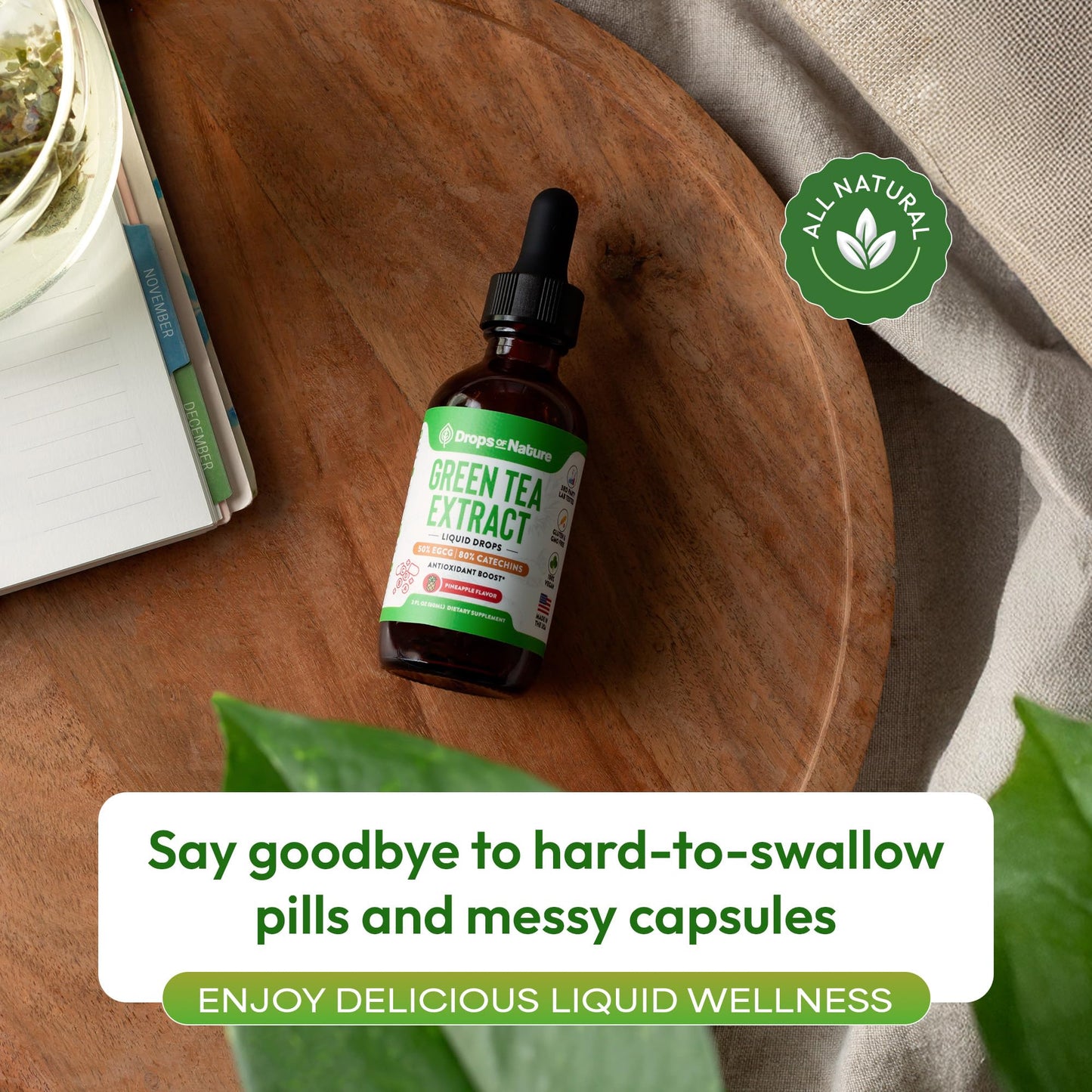 Green Tea 10:1 Extract 50% EGCG - Green Tea Liquid Drops - Vegan, 4X More Powerful Than Pills & Capsules - 2oz Antioxidant & Immune Supplement Drops Of Nature