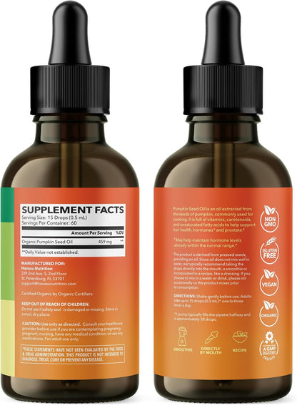 Organic Pumpkin Seed Oil Cold-Pressed, USDA Certified, Unflavored, 1 Fl Oz | Vegan, Non-GMO Pumpkin Seed Liquid Drops for Men and Women, Hair Health, Hormone Balance, and Prostate Health, 2-Month Supply Gsupps Australia