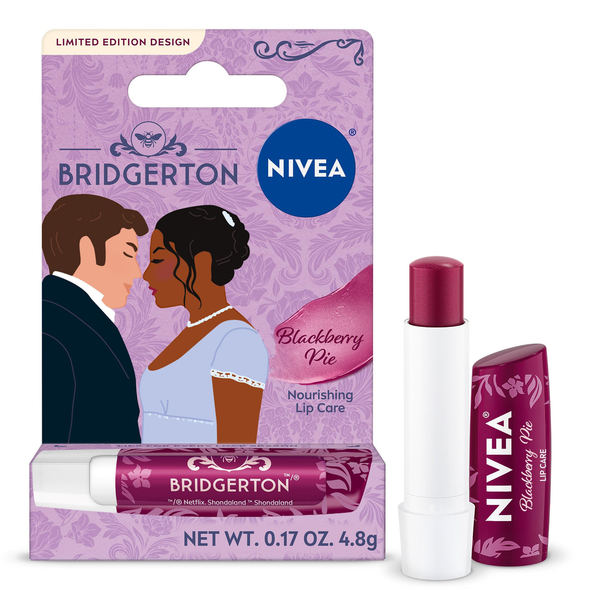 NIVEA Blackberry Pie Lip Care, Bridgerton Design Lip Balm, 0.17 OZ NIVEA