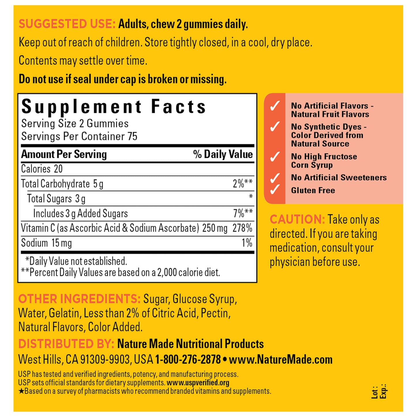 Nature Made Vitamin C 250 mg Per Serving, Dietary Supplement for Immune Support, Vitamin C Gummies for Adults Nature Made