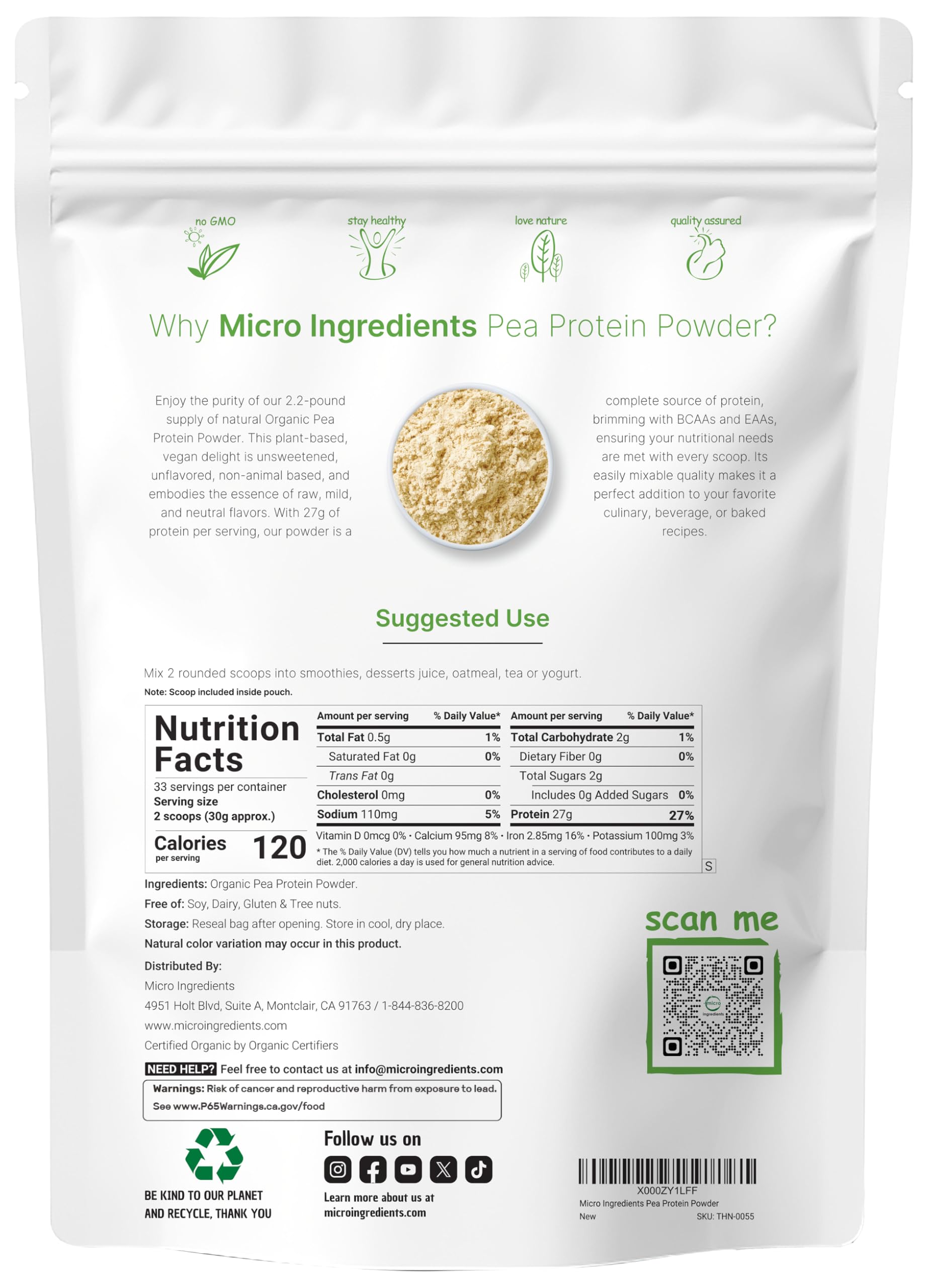 North America Grown, Organic Pea Protein Powder, 1KG (2.2 Pounds) | Plant-Based Vegan Protein, Meatless Protein Supplement, Natural Branched Chain Amino Acids | Non-GMO, Soy Free Micro Ingredients buy australia supplements