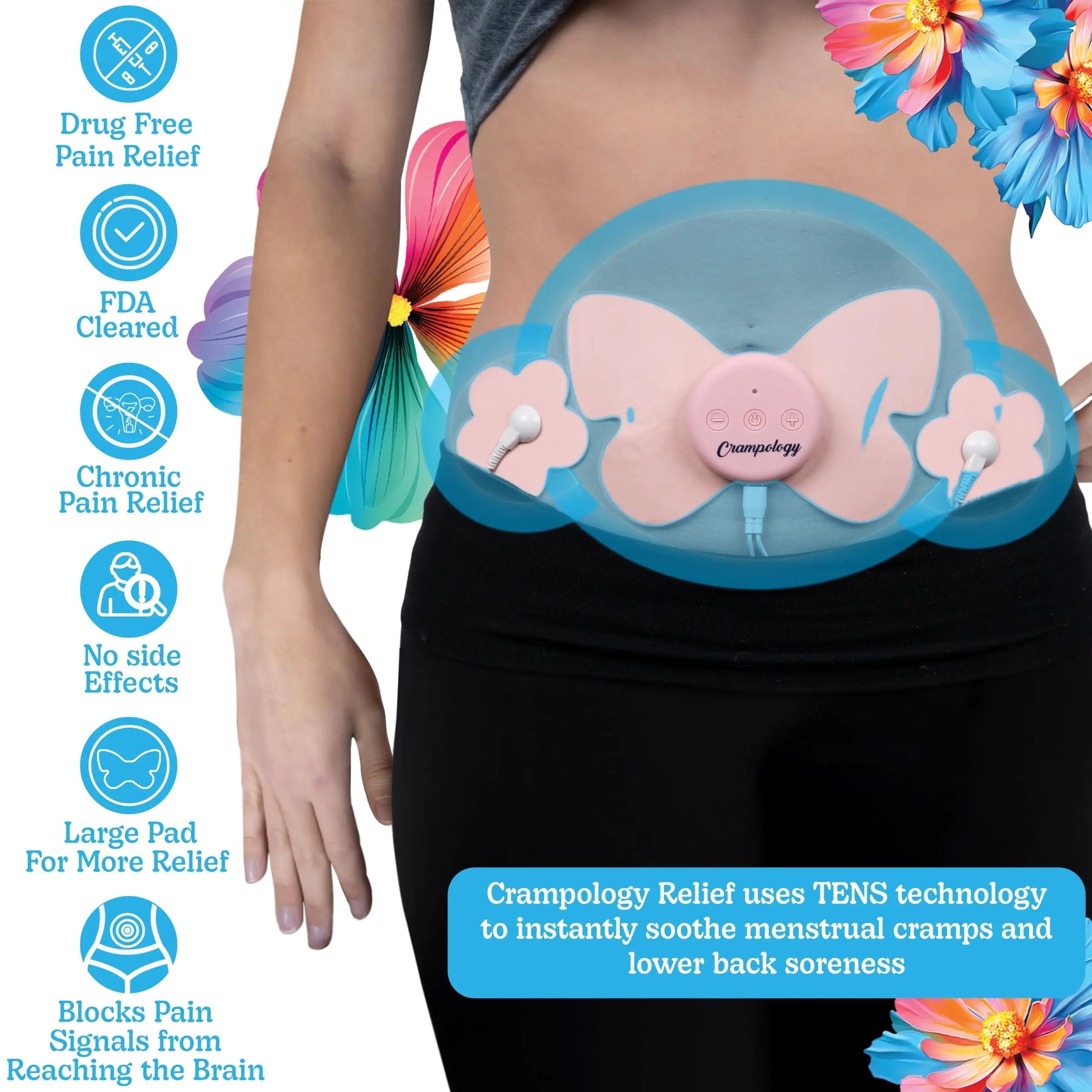 Crampology Relief Pink-Period Cramps Pain Relieving Device, Cramp Massager for Menstrual and Lower Back Ache, Reduces Endometriosis Discomfort, PMS TENS Unit, Wireless or Wired, Natural Cycle Support Crampology buy australia supplements