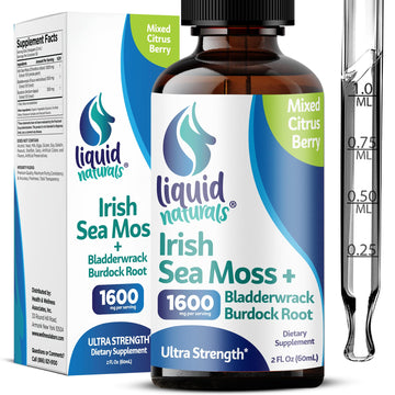 Liquid Naturals Irish Sea Moss Drops - Citrus Berry Flavor - 92+ Essential Minerals & Vitamins - Energy, Skin, Gut, Recovery - Bladderwrack and Burdock Root - 2 fl. oz Liquid Naturals buy australia supplements