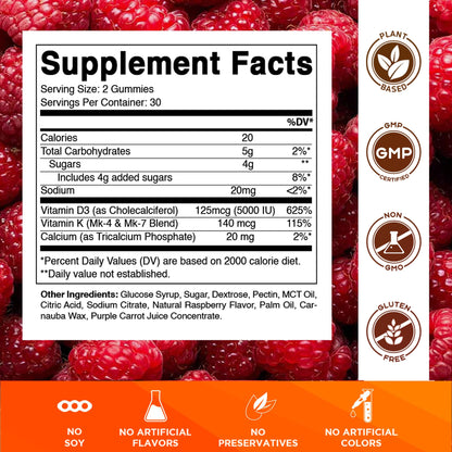 Vitamatic Vitamin D3 & K2 Gummies (2-Pack, 60 Count) Supports Healthy Bones, Heart Health, Calcium Absorption, Vitamatic