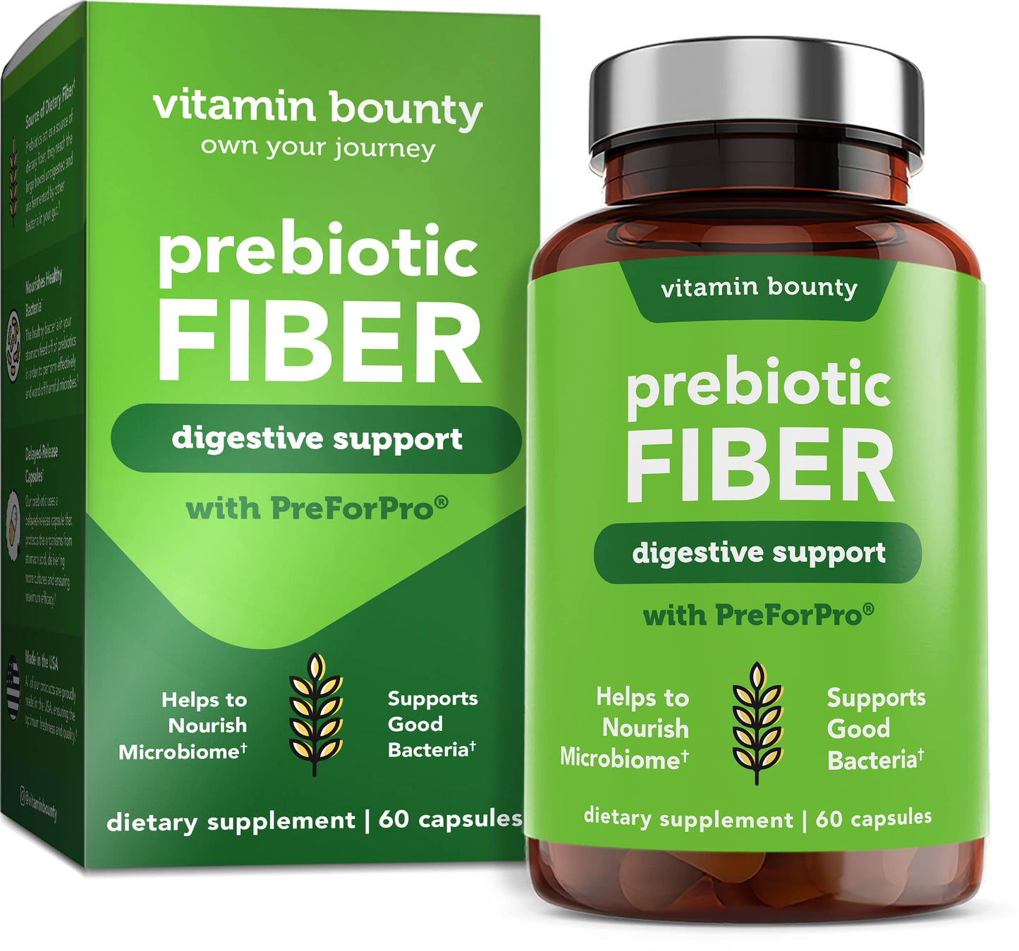 Vitamin Bounty Prebiotic Capsules - PreforPro® Prebiotics Supplement for Women & Men Digestive Health & Advanced Gut Health – No Fiber, No Bloating Vitamin Bounty