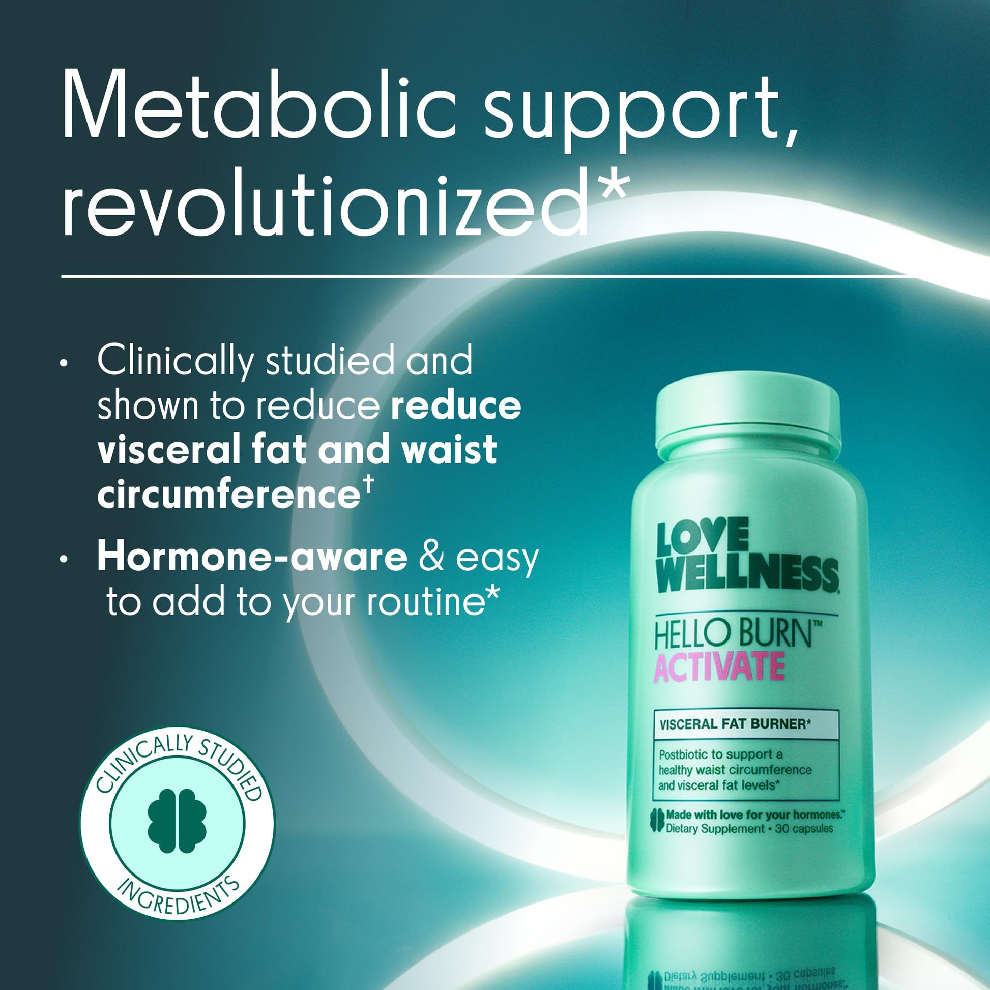 Love Wellness Hello Burn Activate | Support Visceral Fat Burn with HT BPL1 Postbiotic | Supports Healthy Waist Circumference, Longevity and Metabolic Wellness | 30 Count Love Wellness buy australia supplements