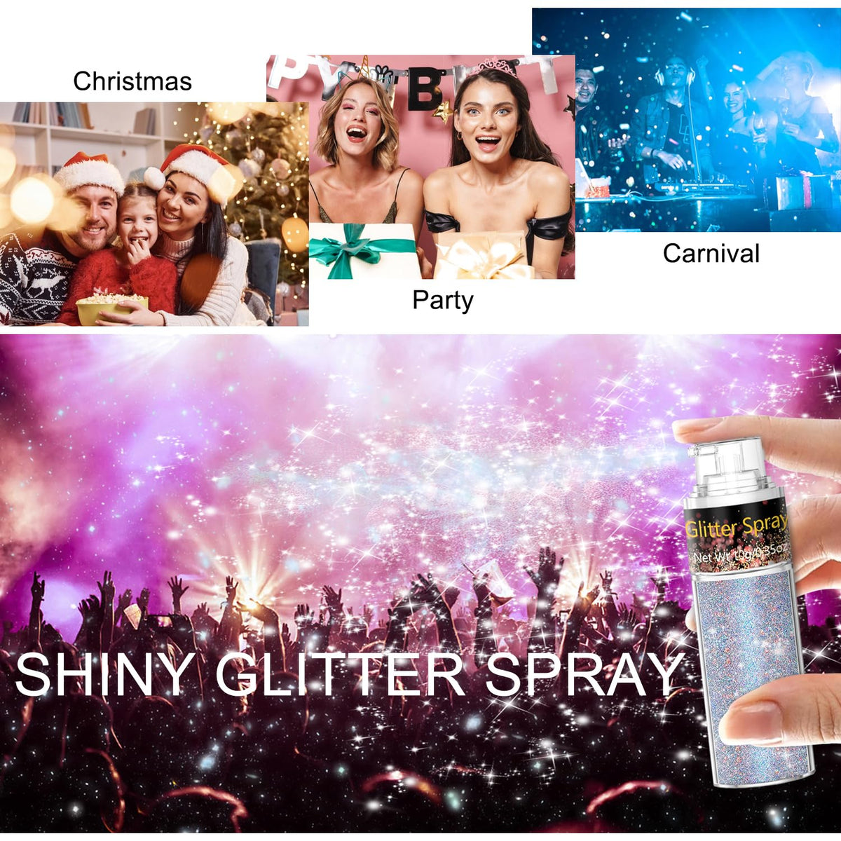 Scarman Hair and Body Glitter Spray, 1PC Glint-Rainbow Hairspray Powder Scarman