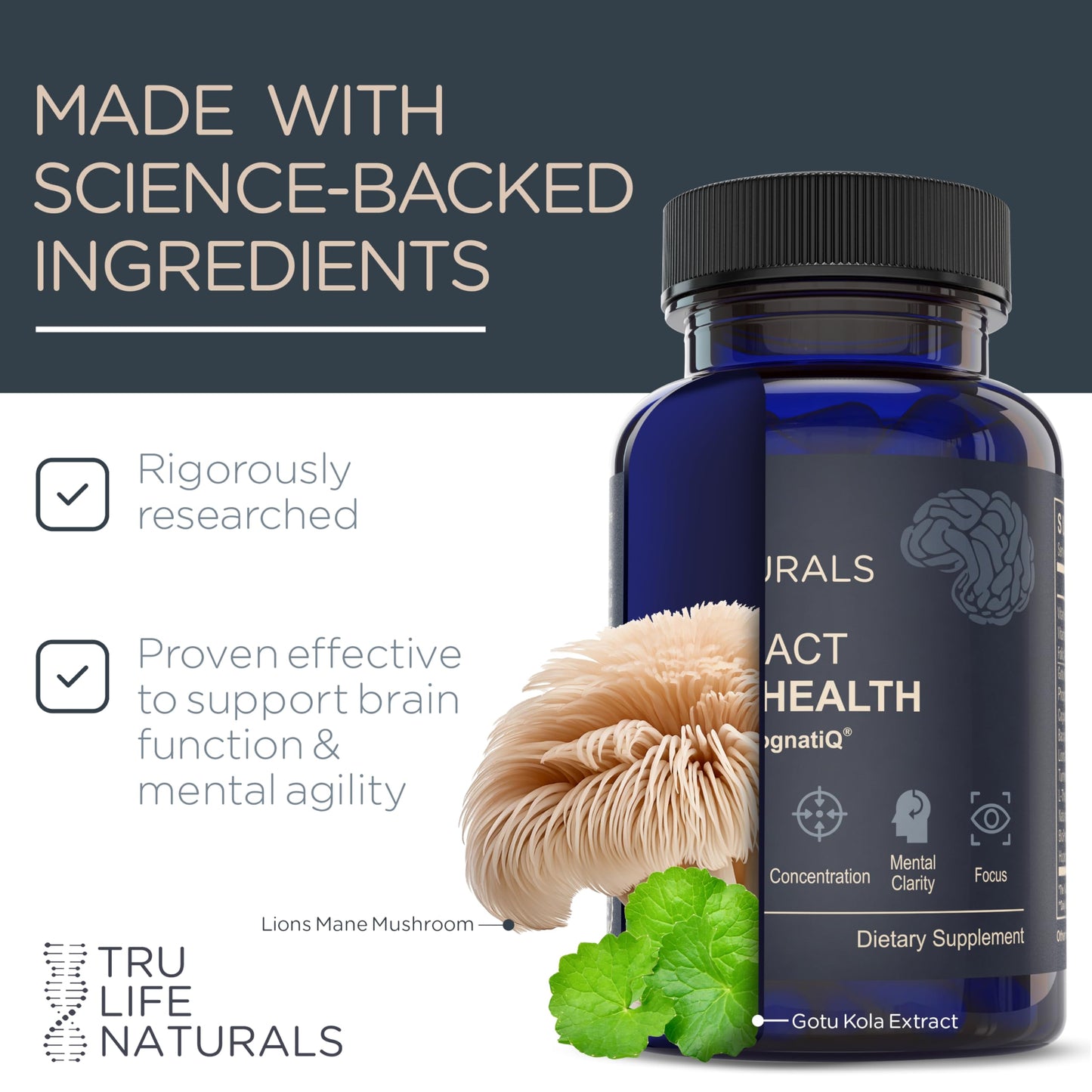 NEUROACT Brain Health Memory, Focus, Concentration, Mental Clarity with CognatiQ, Vitamin B3 & B6 | Manage Stress & Elevate Mood | Holistic Brain Health Formula, Sustained Energy & Well Being TRULIFE NATURALS