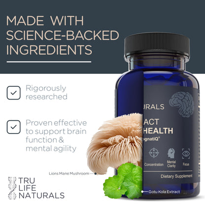 NEUROACT Brain Health Memory, Focus, Concentration, Mental Clarity with CognatiQ, Vitamin B3 & B6 | Manage Stress & Elevate Mood | Holistic Brain Health Formula, Sustained Energy & Well Being TRULIFE NATURALS