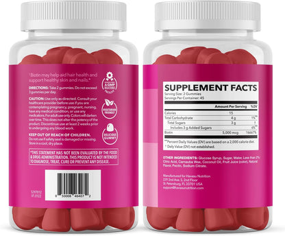 Biotin Gummies 5000mcg Per Serving for Hair, Skin & Nails, Strawberry, 90ct | Non-GMO and Gluten Free 5000mcg Biotin Gummies for Women and Men, GLP-1 Nutritional Support for Hair Health, 45 Servings Gsupps Australia