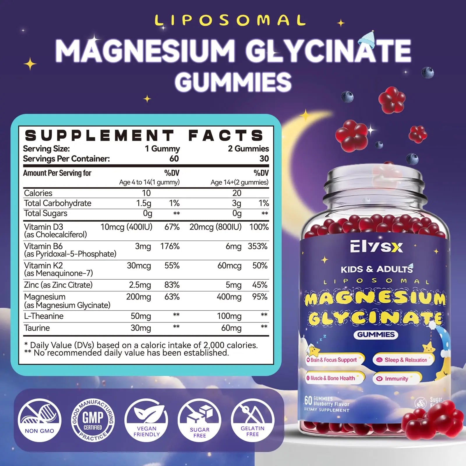 Elysx Kids Methylated Multivitamin Chewable & Liposomal Magnesium Glycinate 400mg Gummies, Immune & Brain, Muscle & Relax Elysx buy australia supplements