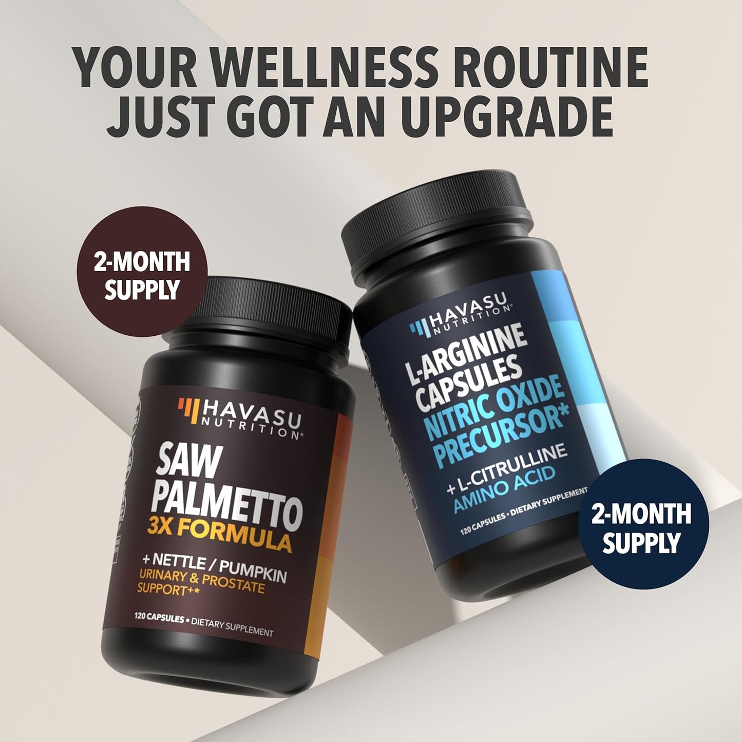 Prostate Health and Nitric Oxide Support Bundle for Active Male Health | Saw Palmetto with Nettle and Pumpkin Capsules & L-Arginine with L-Citrulline Capsules, Bundle for Men, 60 Servings of Each Gsupps Australia