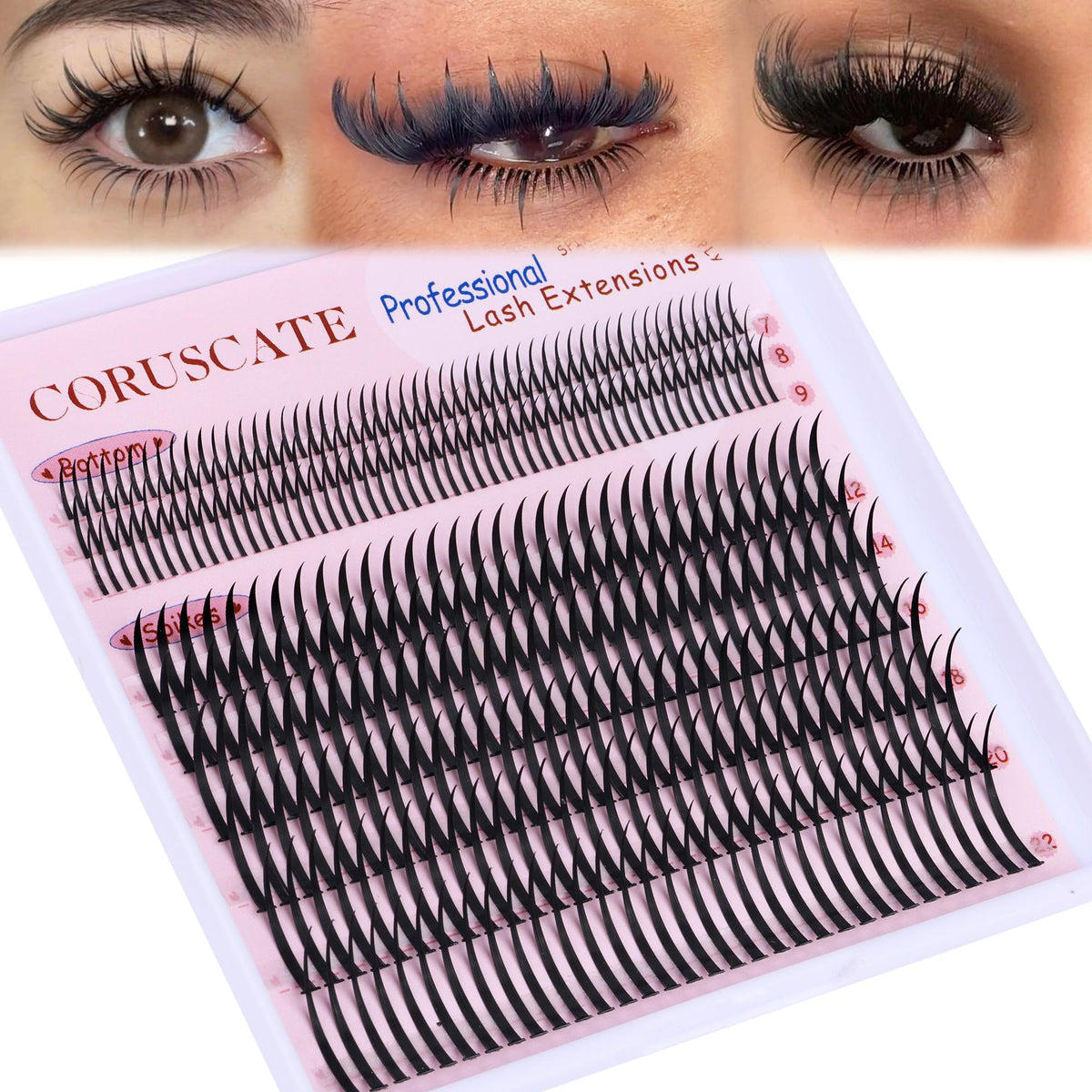 CORUSCATE Lash Clusters Spiky Ultra Long 12-22mm Spikes 7-9mm Bottom Lash CORUSCATE