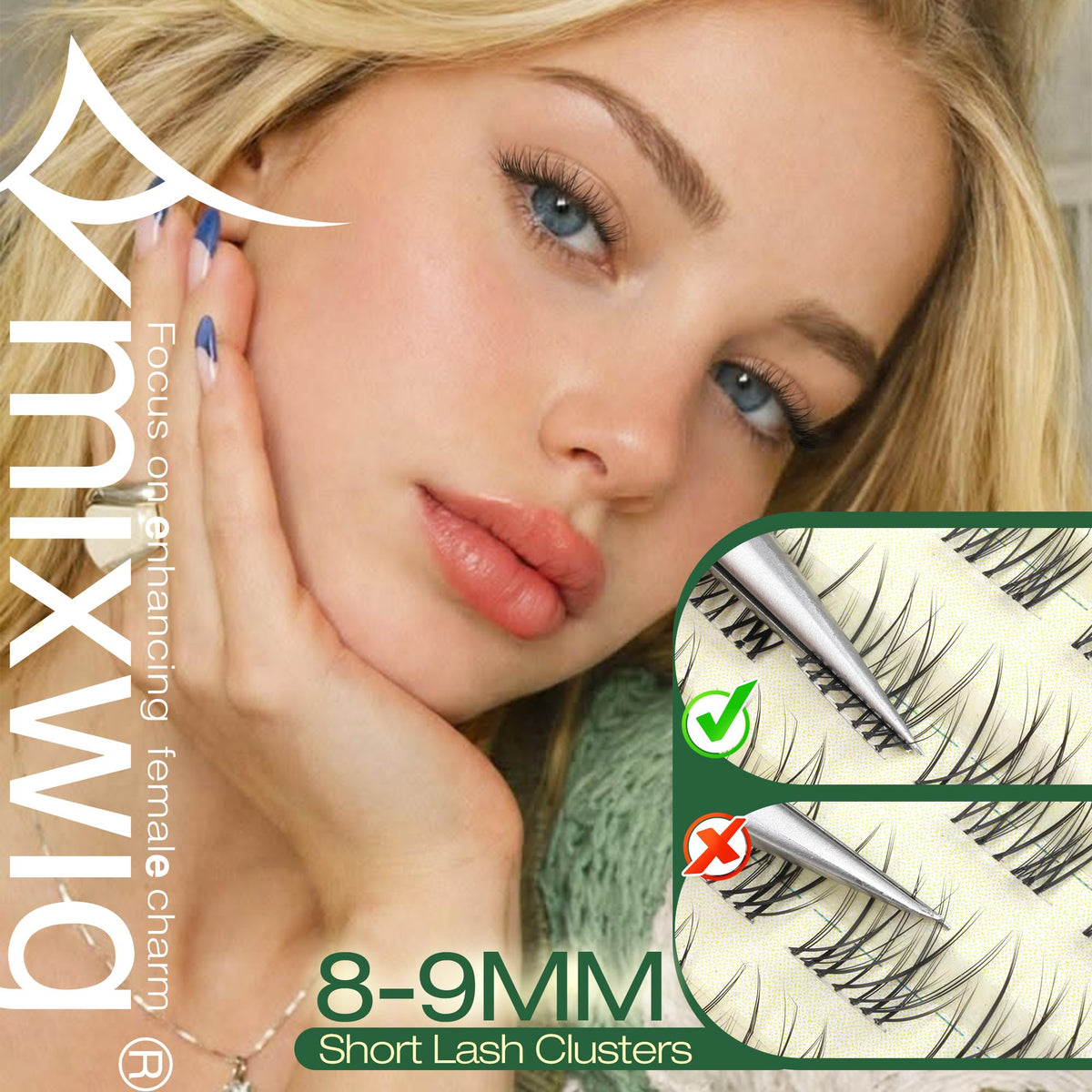 Short Lash Clusters 8-9MM Natural Eyelash Clusters Invisible Band Cluster Eyelash Extensions Wispy Cluster Lashes C Curly Individual Lashes 90PCS DIY Lash Extension by Lvmixwig Lvmixwig