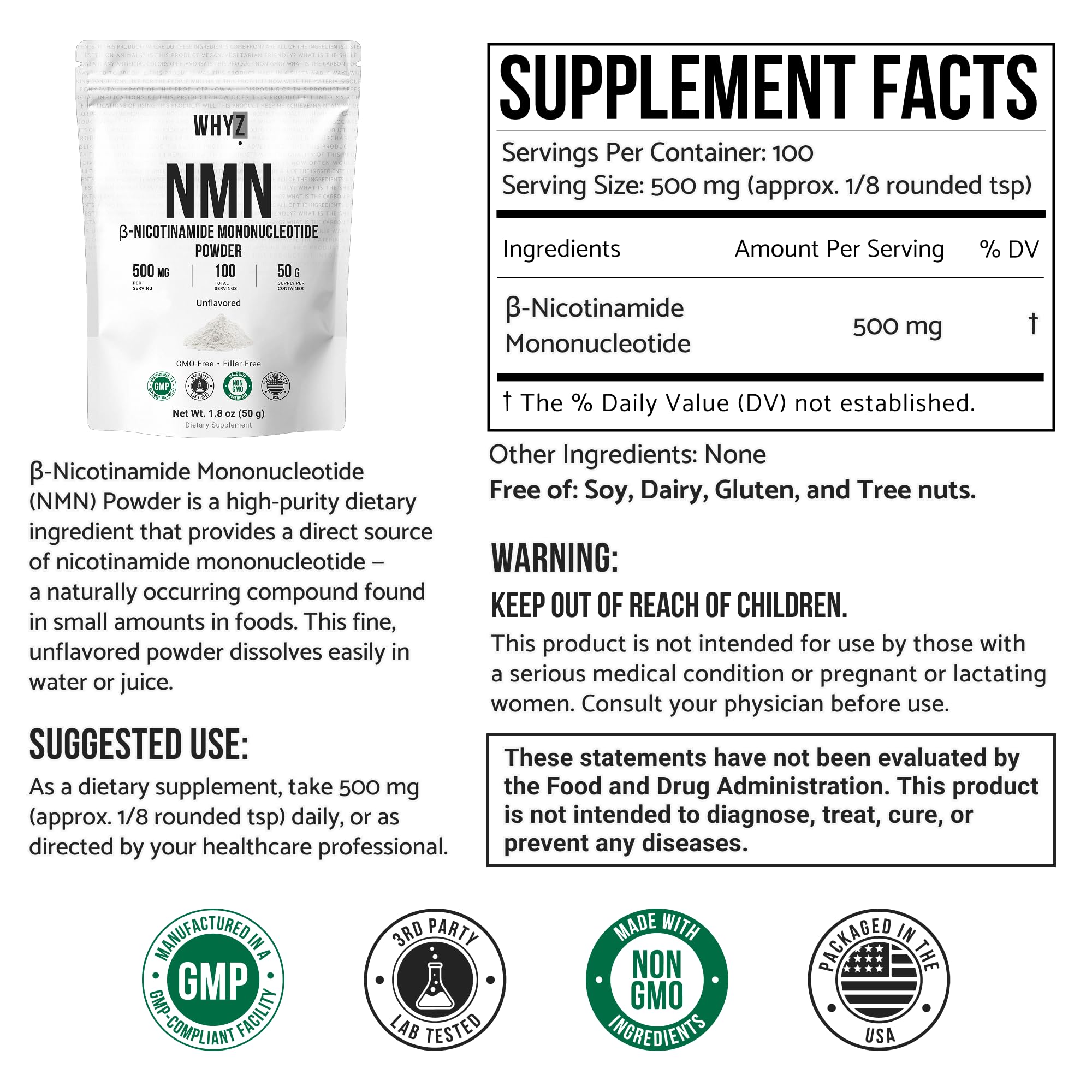 Pure NMN Powder Nicotinamide Mononucleotide Quick Dissolved NMN Supplement Powder 100% Unflavored NMN Supplement Supports NAD+ Levels Vegan Friendly Non-GMO, 50g WHYZ buy australia supplements