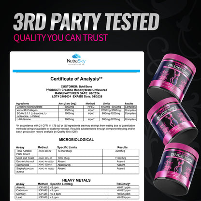 Bold Buns Creatine for Women – Booty Builder Supplement with Collagen & BCAA – Supports Muscle Development, Post-Workout Recovery, Skin Elasticity Bold Buns