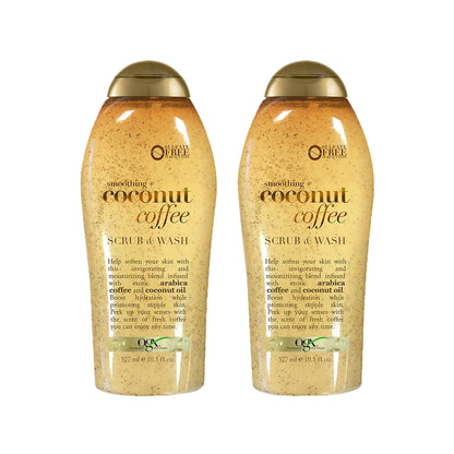 OGX Smoothing + Coconut Coffee Exfoliating Body Scrub with Arabica Coffee & Coconut Oil, Moisturizing Body Wash for Dry Skin, Paraben-Free with Sulfate-Free Surfactants, 19.5 Fl Oz, 2 Pack OGX