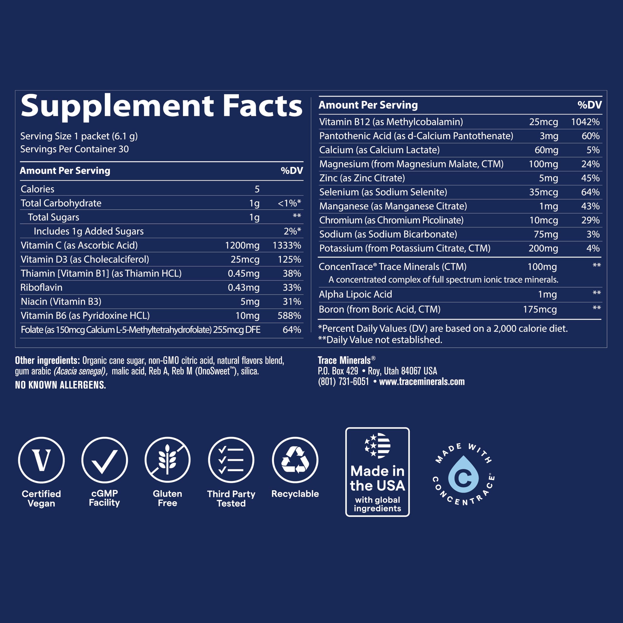 Trace Minerals Power Pak Multivitamin and Multimineral Packets - Electrolyte Support - 1200 mg Vitamin C plus 70+ Trace Minerals - Lemon Lime Flavor - 30 Packets Trace Minerals buy australia supplements