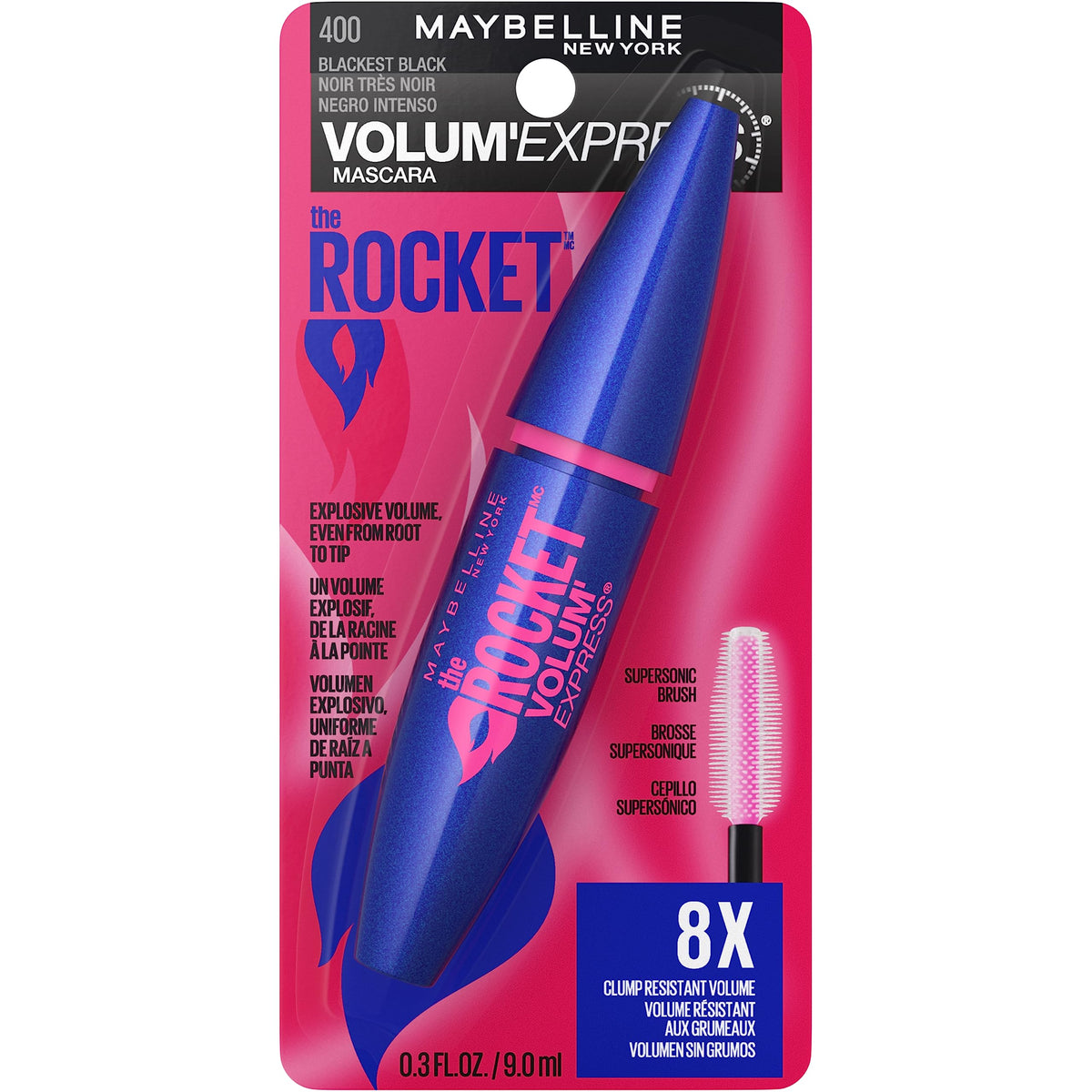 Maybelline Volum' Express The Rocket Volumizing Washable Mascara, Blackest Black, 1 Count MAYBELLINE