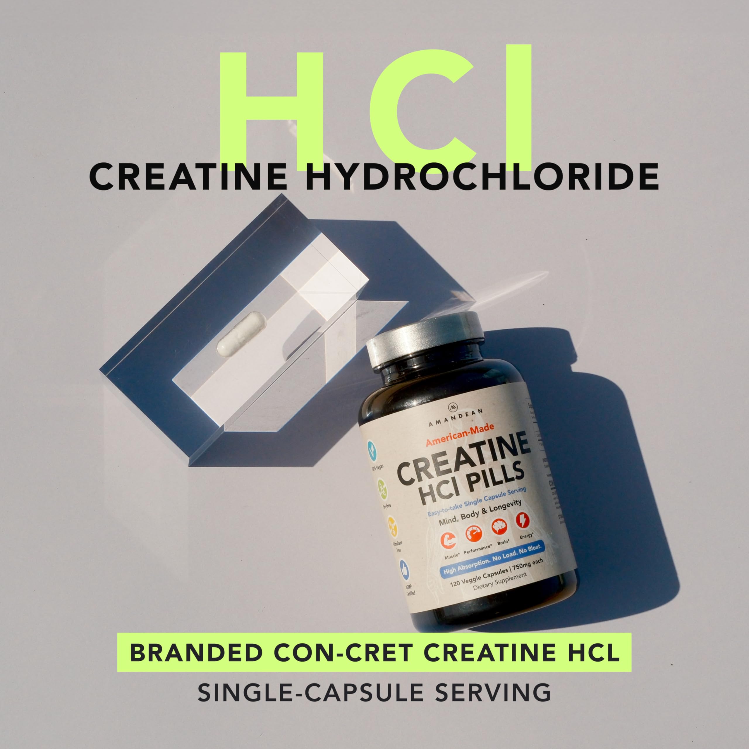 AMANDEAN Creatine HCl Pills. American Made CON-CRET. 120 Capsules. 7X Concentrated. No Bloat. Muscle, Energy, Cognitive, Recovery Support for Men & Women. Gluten Free, Non-GMO. AMANDEAN buy australia supplements