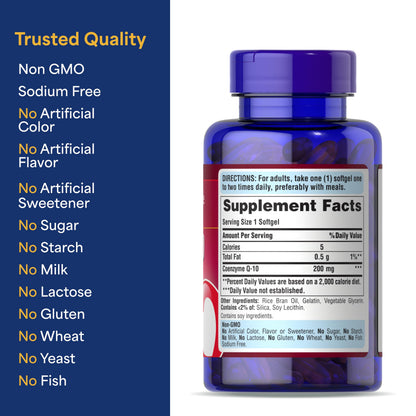 Puritan's Pride Coenzyme CoQ10 200mg, Dietary Supplement for Heart Health, Blood Pressure, Oral Gum Health, and Healthy Aging Support Puritan's Pride