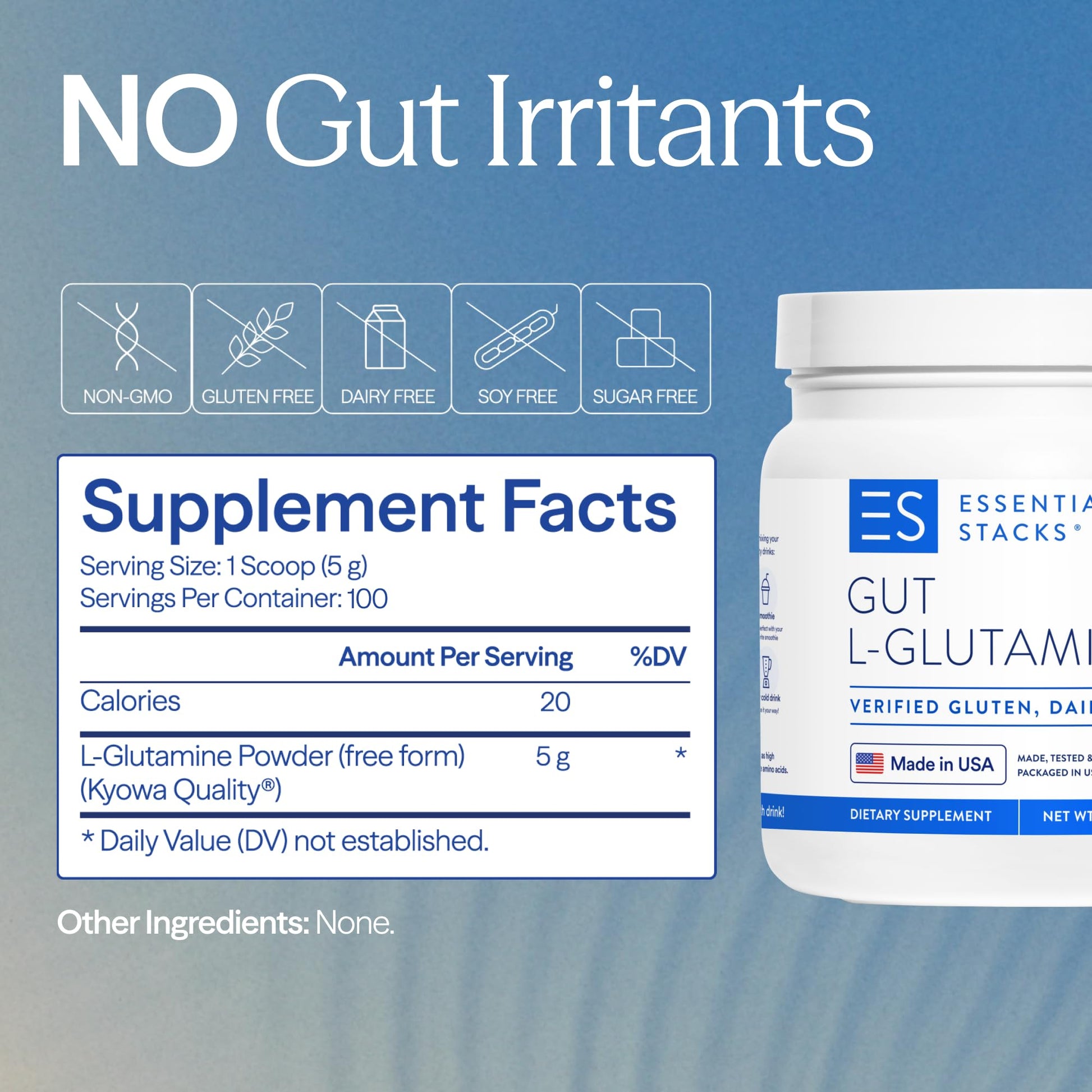 Essential Stacks Gut L-Glutamine Powder - Exclusively Made in USA - Pure L Glutamine Powder for Gut Health (100 Servings, Unflavored) Essential Stacks buy australia supplements