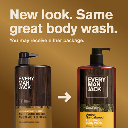 Every Man Jack Hydrating Amber Sandalwood Body Wash for Men, Value 2pk Every Man Jack