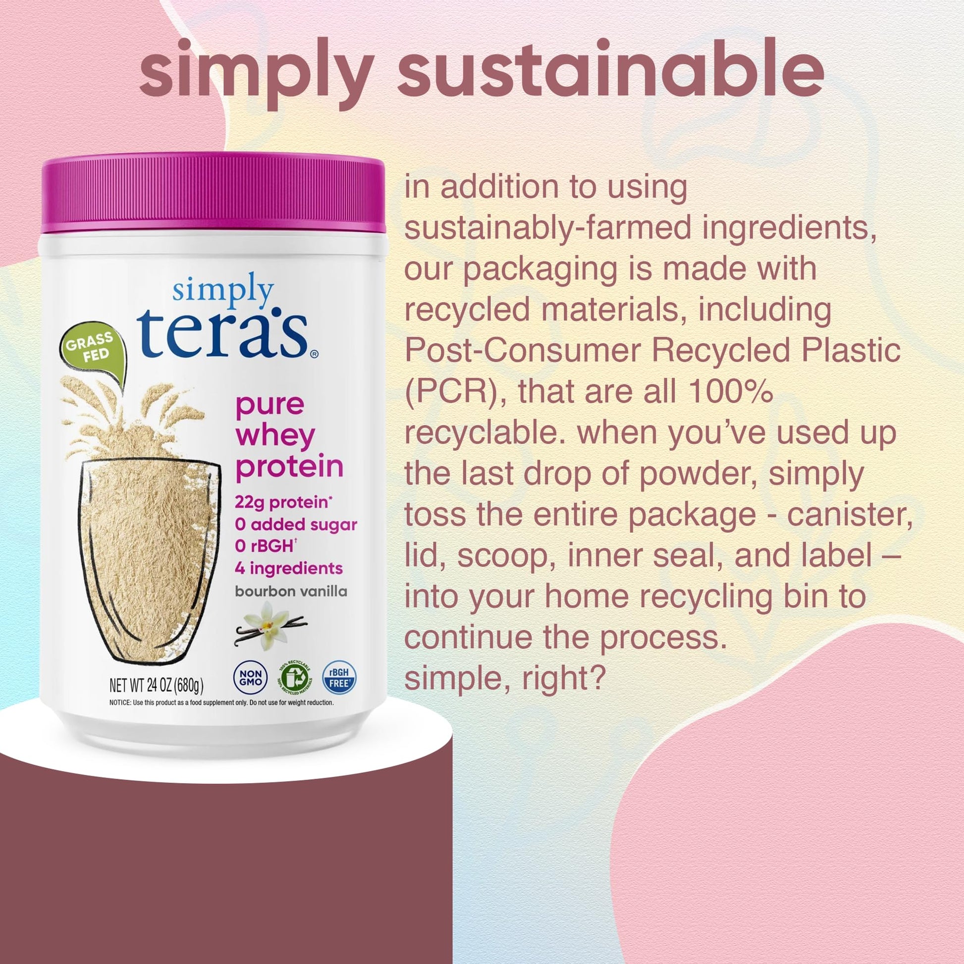 simply tera's Pure Whey Protein Powder - Grass Fed Vanilla Whey Protein Powder, Clean, Made Without Artificial Sweeteners, Non-GMO, Kosher, rBGH-Free, Soy-Free - 24 Oz simply tera's buy australia supplements