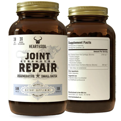 Heart & Soil – 100% Grass Fed & Finished Hair Skin and Nails Supplement from Regenerative Cattle with Cartilage, Liver, & Bone Marrow – 3000mg Beef Organs for Women & Men – Glass Bottle – 180 Capsules
